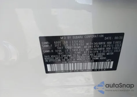 2025 Subaru Ascent Premium 8-Passenger from USA, damaged, VIN 4S4WMAAD7S3440509